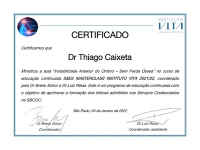 Certificado S&ES Masterclass - Dr. Thiago Caixeta