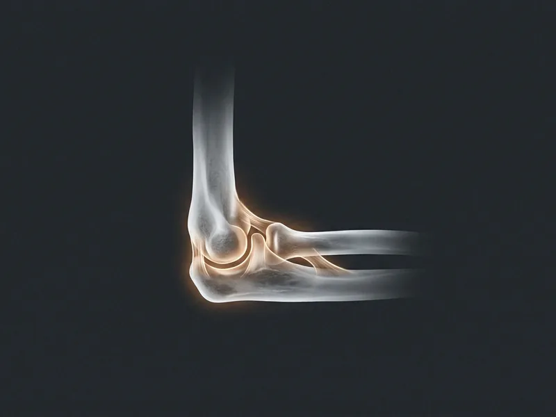 Raio-x ilustrado do cotovelo com úmero, rádio e ulna